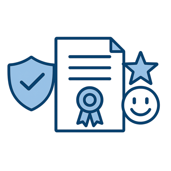 Conditions de garantie et satisfaction client – PiècesPC.fr Illustration symbolisant la garantie et la satisfaction client avec protection et support fiables chez PiècesPC.fr