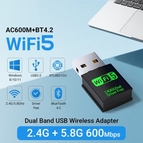 Neuf – Adaptateur USB WiFi 5 + Bluetooth 4.2 AC600 – RTL8821CU