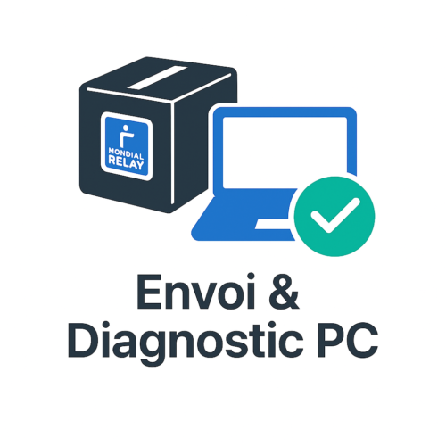 Icône représentant un colis Mondial Relay et un ordinateur portable pour le service Envoi & Diagnostic PC.