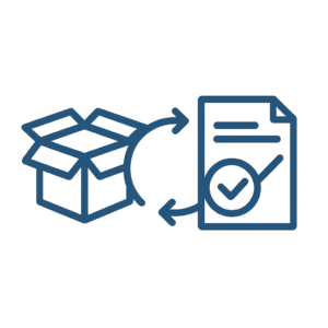 Formulaire de retour de produit – PiècesPC.fr Icônes représentant un retour de produit : boîte, flèche de retour et formulaire pour échange ou remboursement chez PiècesPC.fr