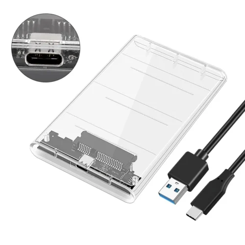 Neuf - Boîtier Externe Disque Dur 2.5" SATA USB 3.0 Type-C Transparent – Sans Outil