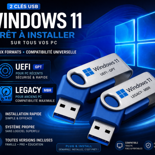 Kit 2 Clés USB Windows 11 UEFI + Legacy (GPT/MBR)