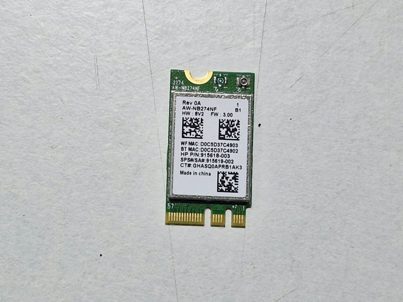 Carte WiFi + Bluetooth HP Realtek RTL8723DE AW-NB274NF