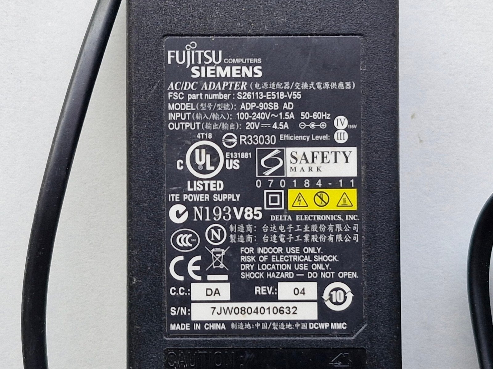 Chargeur Fujitsu Siemens original 90W 20V 4,5A – ADP-90SB AD – Image 2