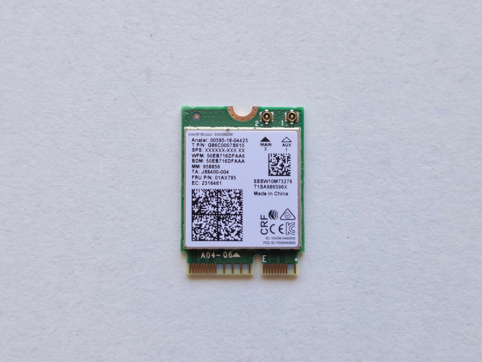 Carte WiFi Intel 9462NGW – Wireless-AC + Bluetooth – M.2 – FRU 01AX795