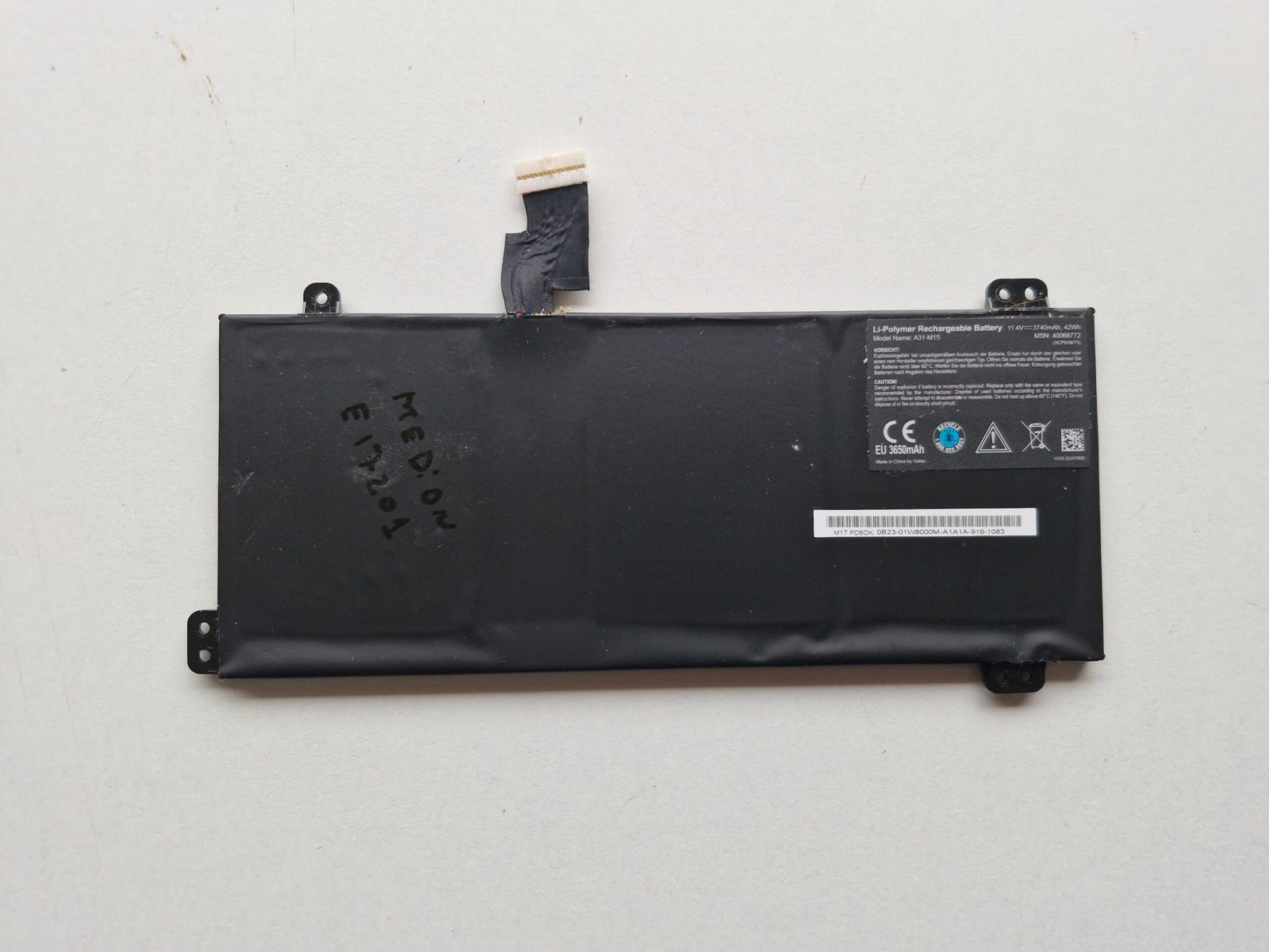 Batterie A31-M15 11.4V 3740mAh 42Wh pour Medion E17201 – Originale Getac