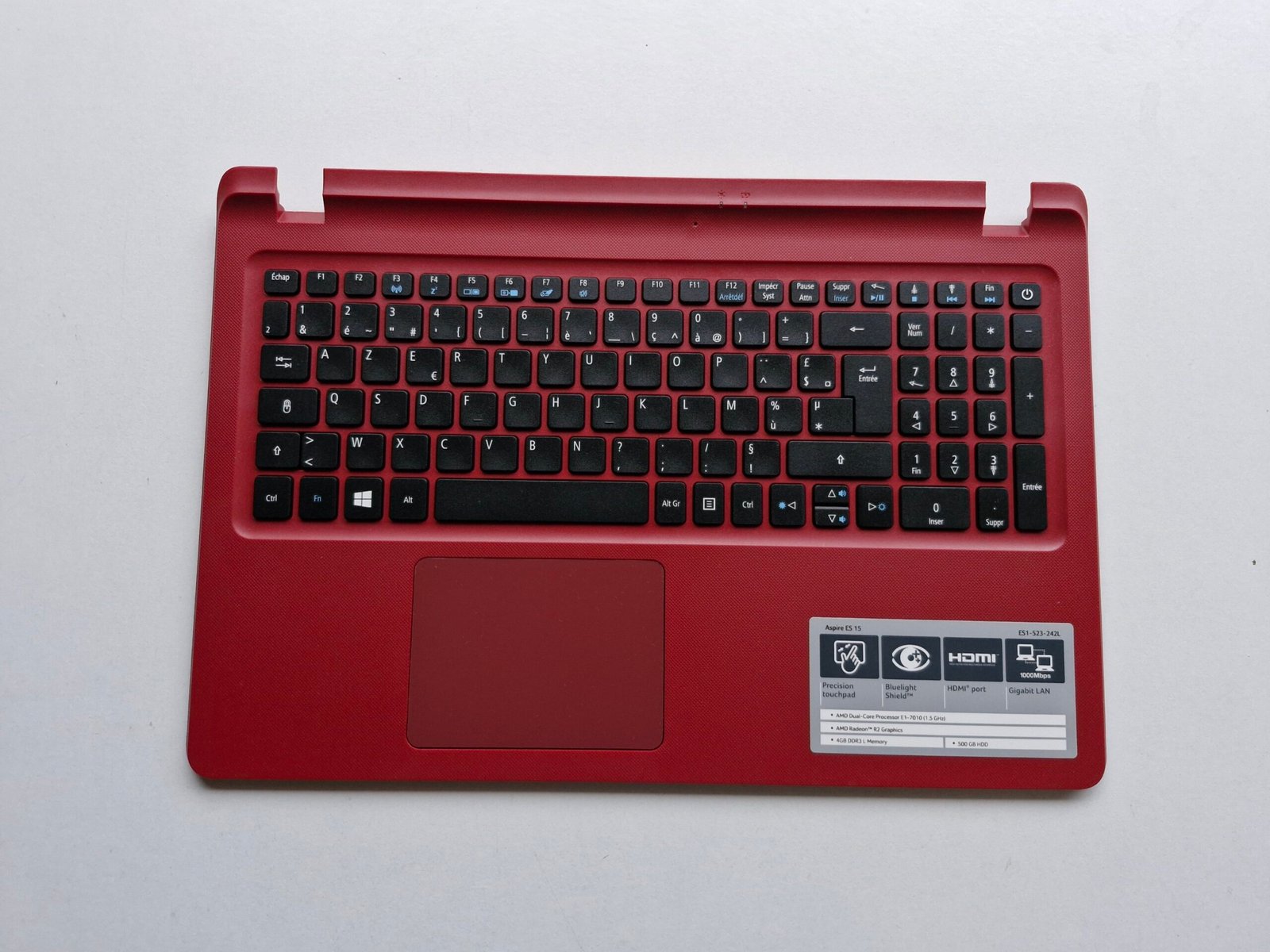 Clavier AZERTY Français + Palmrest Rouge + Touchpad Acer Aspire ES1-523-242L