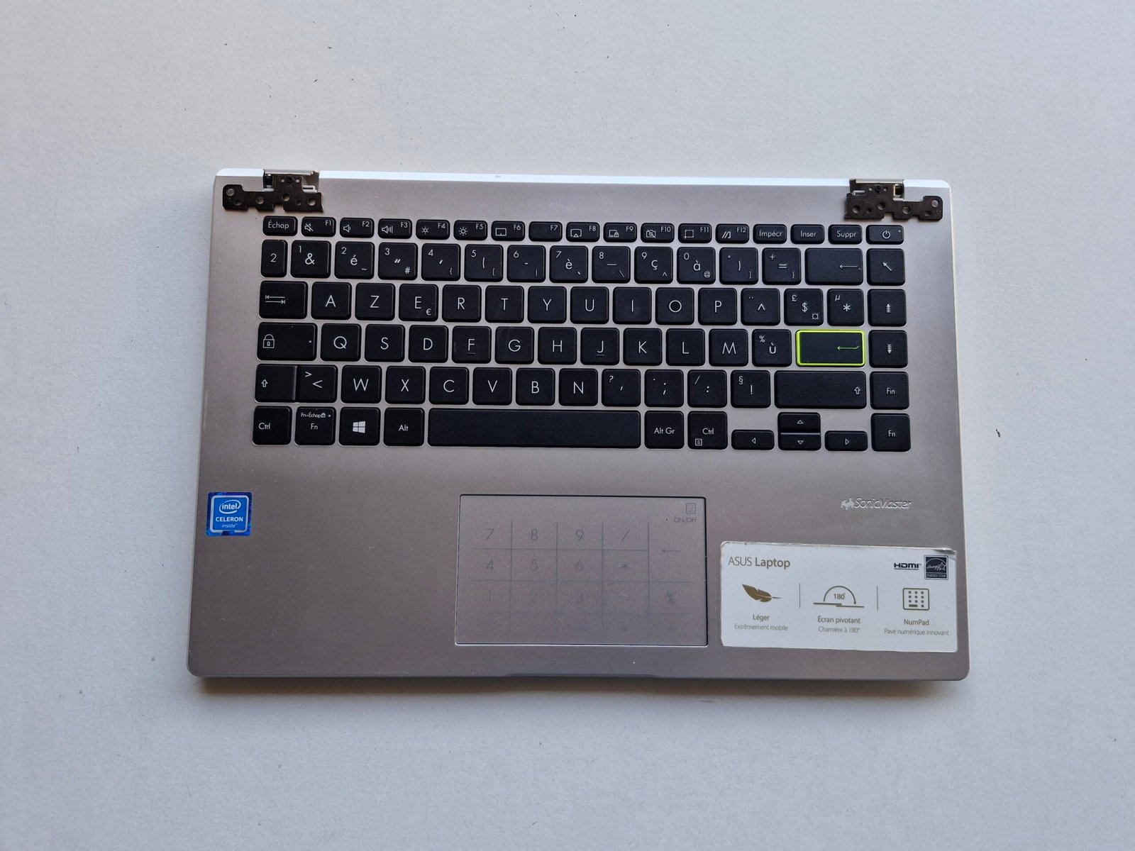 Repose-Poignets Palmrest ASUS E410M E410MA Clavier AZERTY NumPad Gris